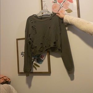 Distressed Army Green Sweater